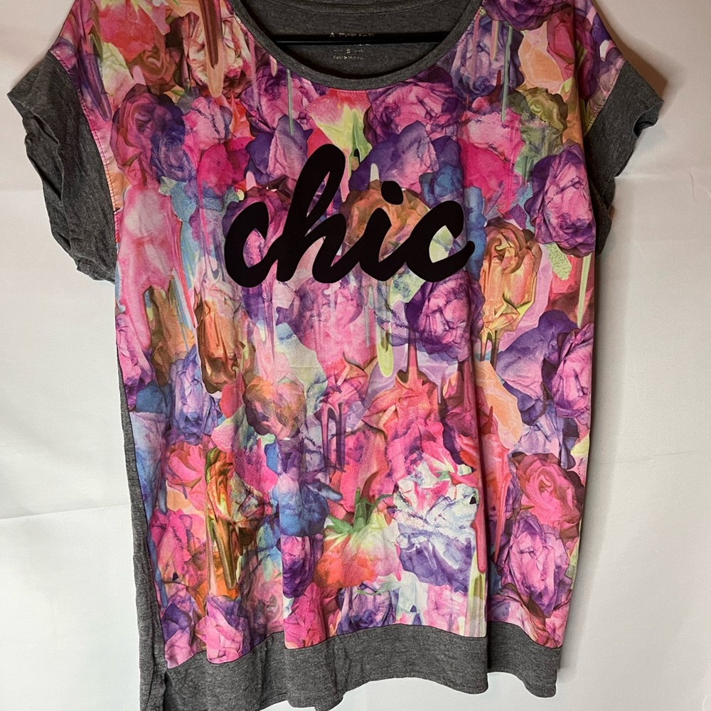 Apt. 9 Pink Purple Floral 'chic' Short Sleeve Tee